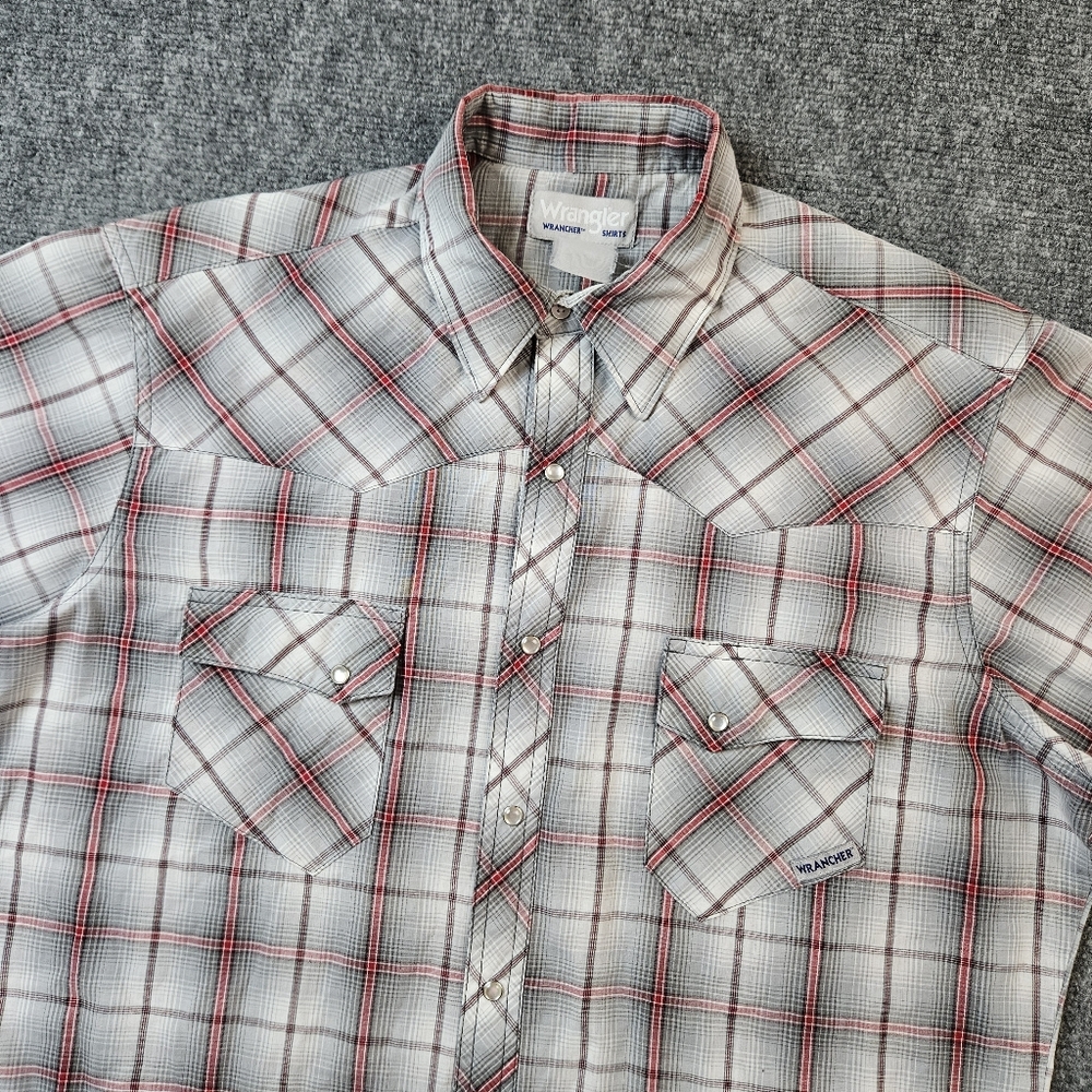 Vintage Wrangler Rancher Plaid Western Pearl Snap Short Sleeve Shirt - Picture 2 of 8